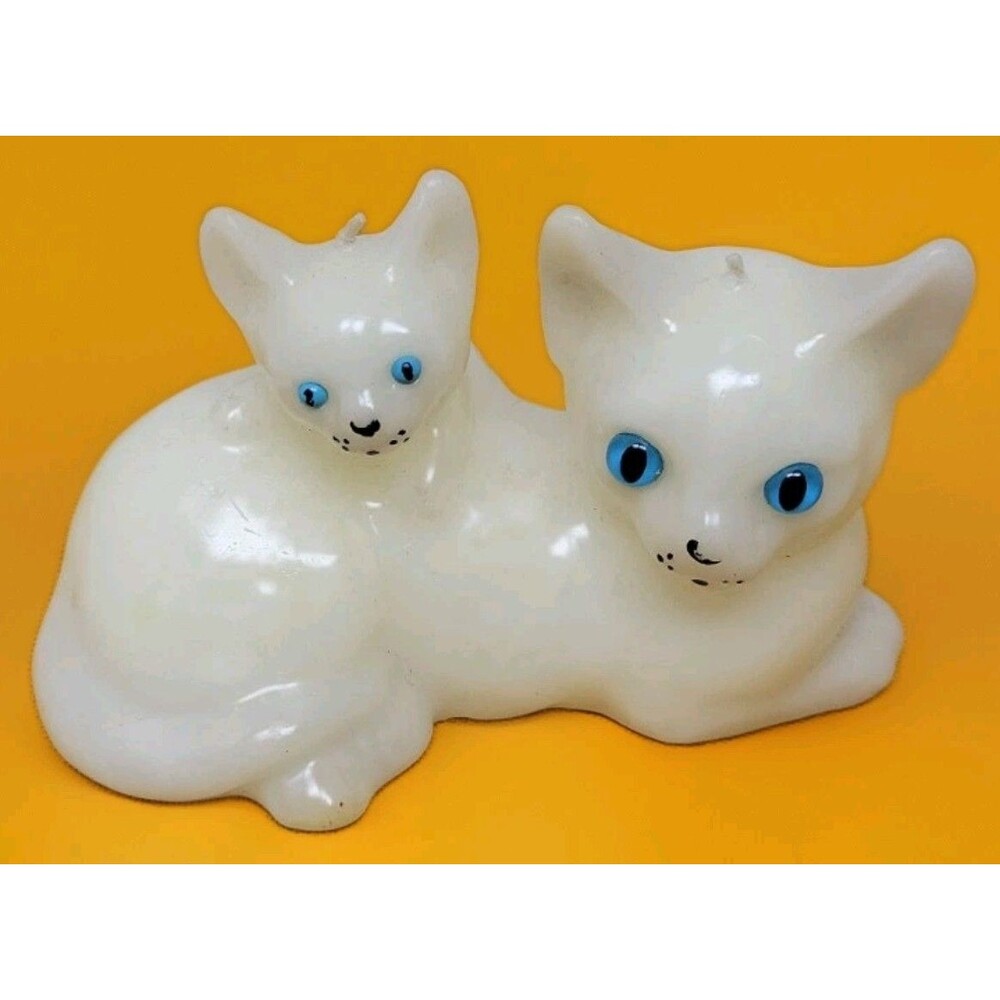 Cat Molded Candle Vintage White Never Burned Mid Century Cute Kitty Decorative